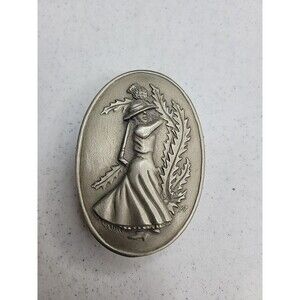 Port Fort USA Pewter Trinket Box With Vintage Female Golfer 3" Length 2" Width